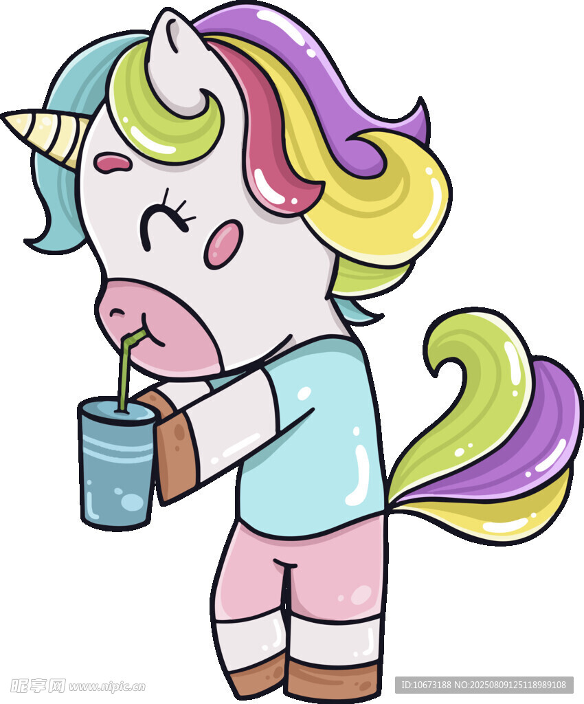 獨(dú)角獸喝飲料的可愛瞬間