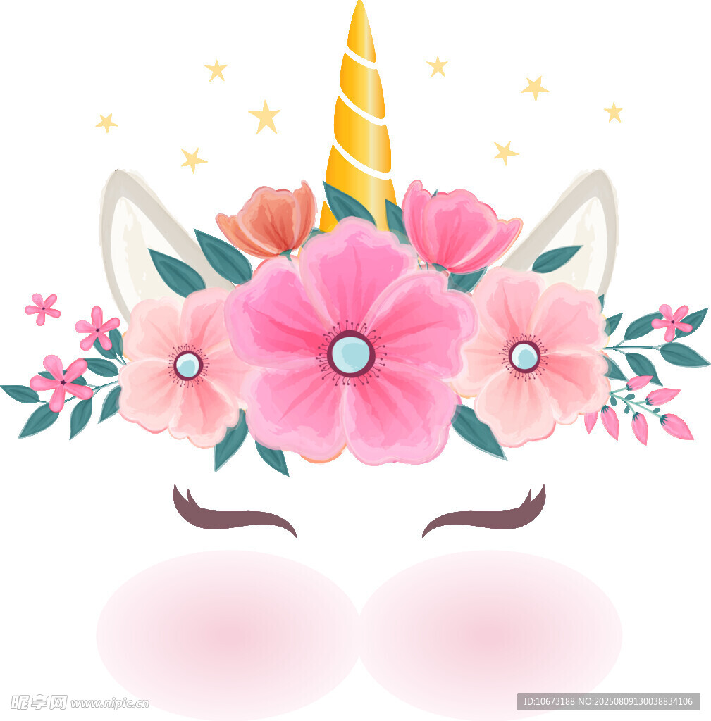獨角獸花卉頭飾插畫
