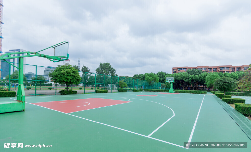 戶外綠色籃球場場景