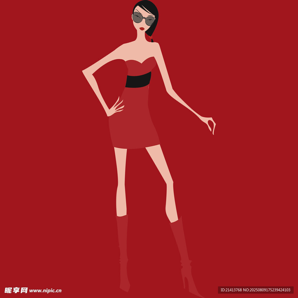 時尚紅裙女性插畫