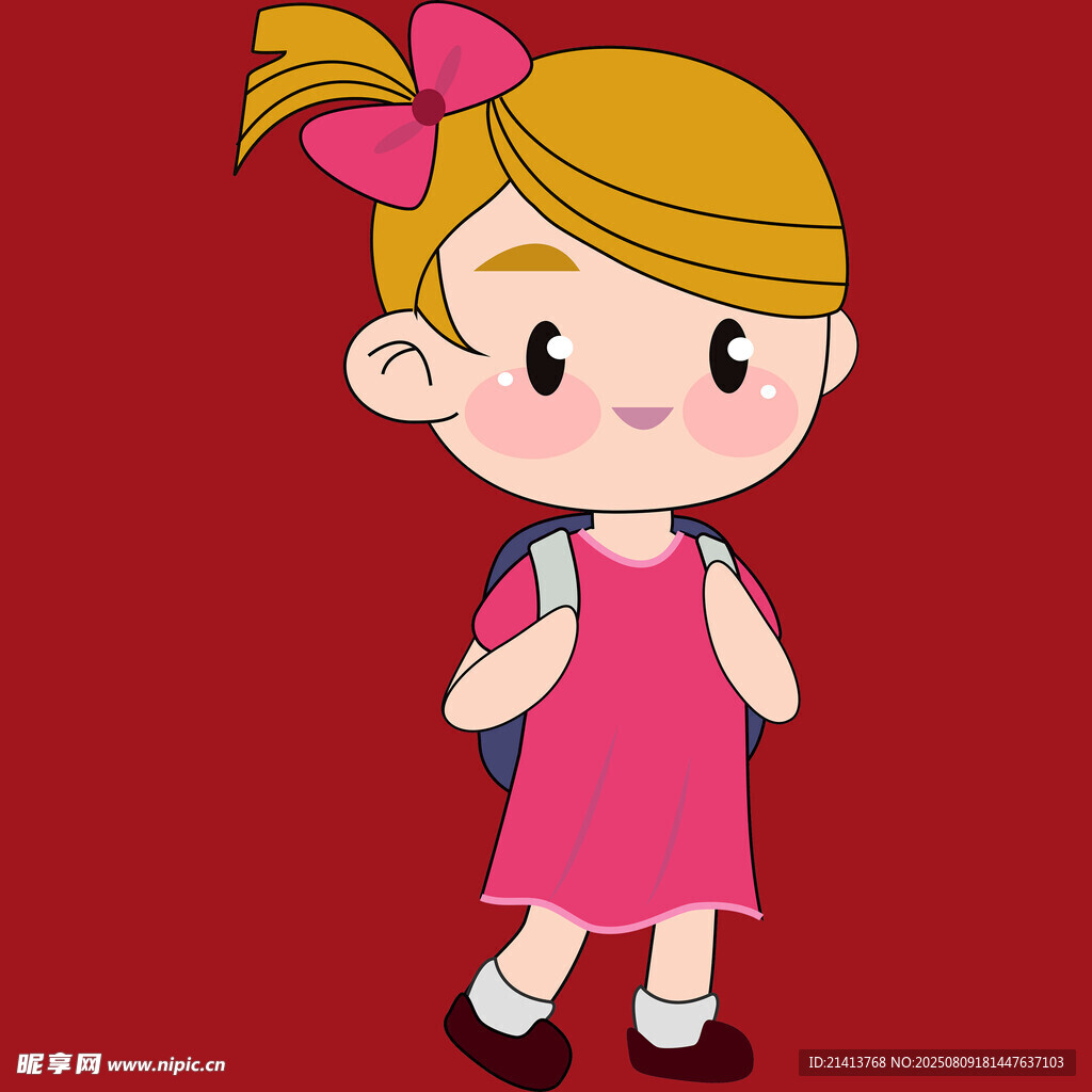 背著書包的可愛小女孩