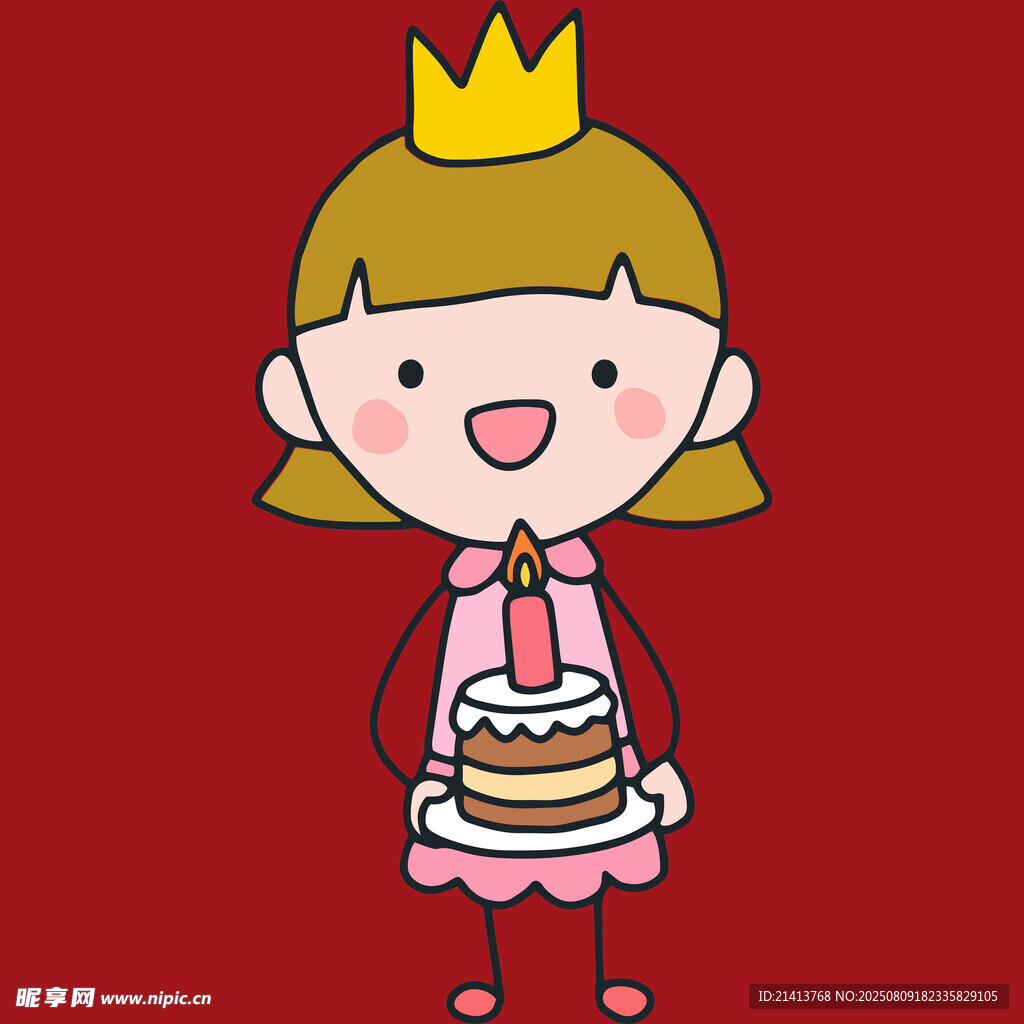 戴皇冠女孩手持生日蛋糕