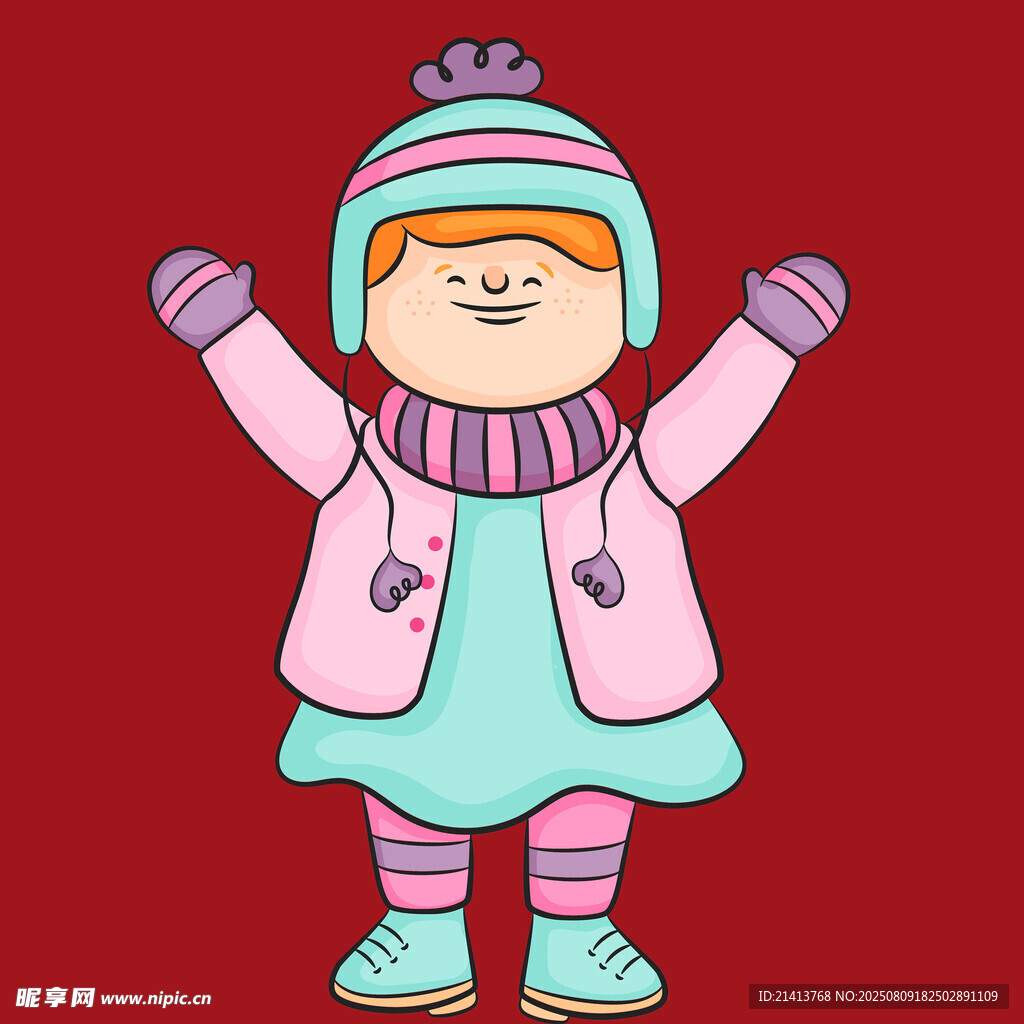 冬日可愛(ài)裝扮的卡通小女孩