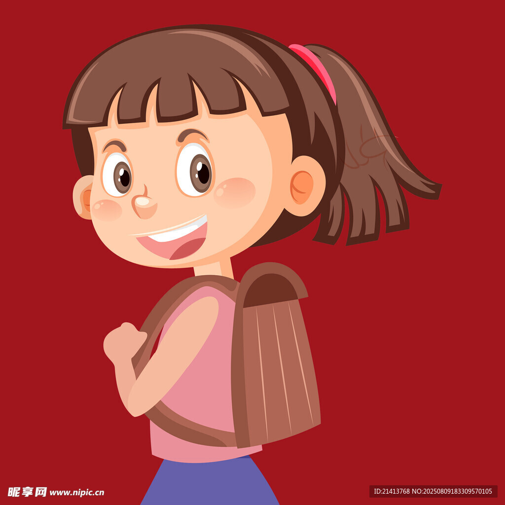 背著書(shū)包的快樂(lè)小女孩