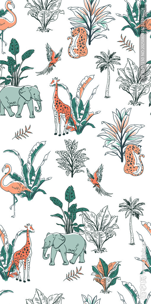 熱帶動物植物圖案背景