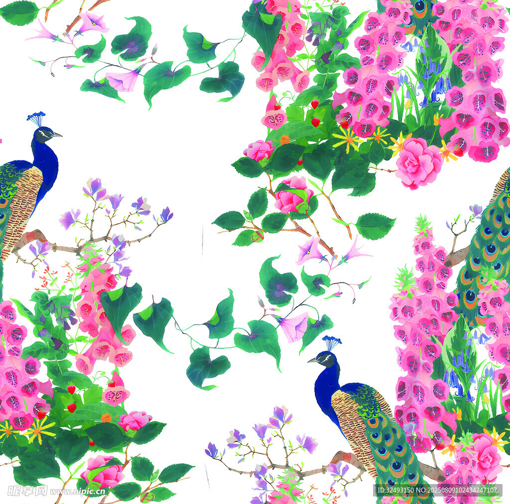 孔雀繁花圖案