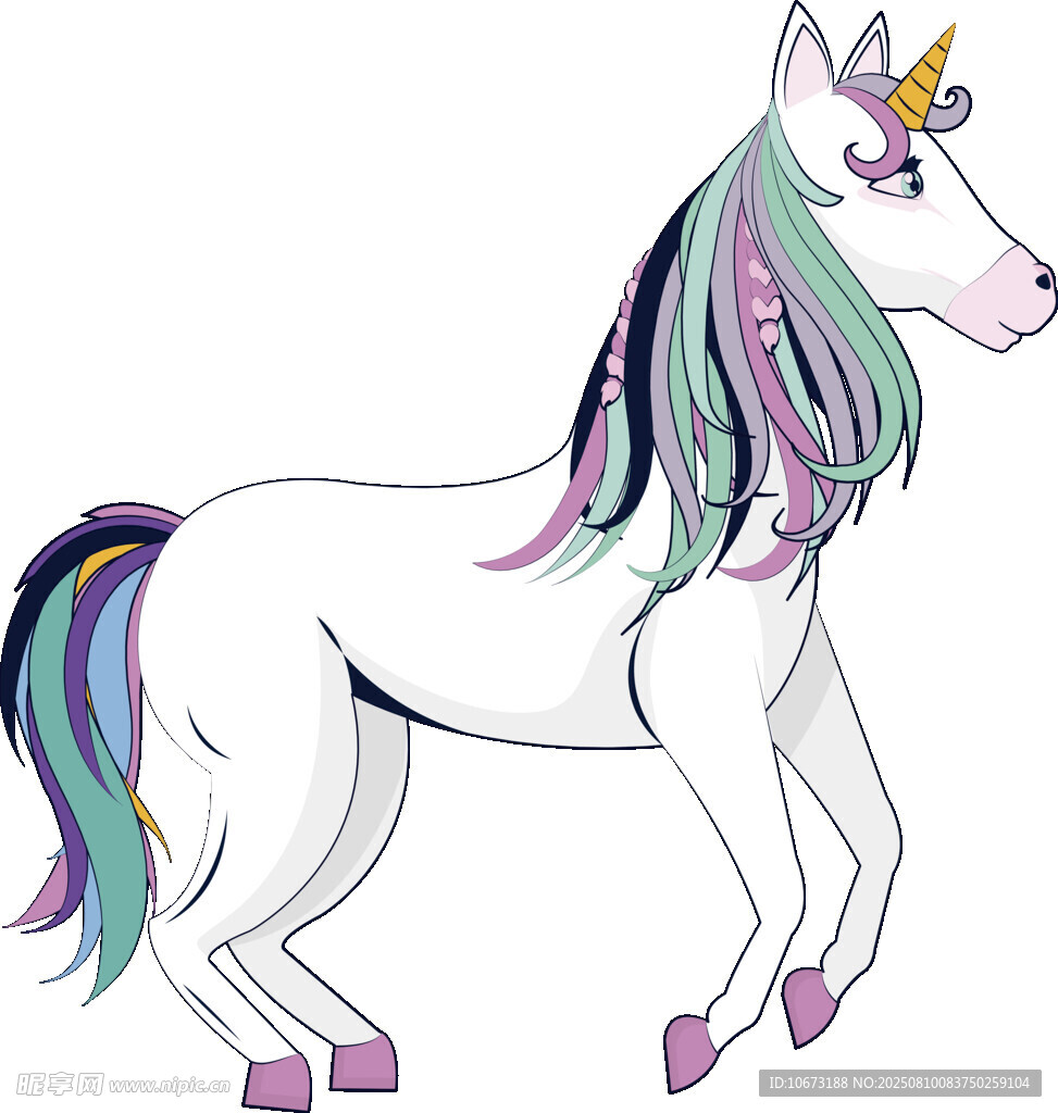 彩色獨角白馬插畫