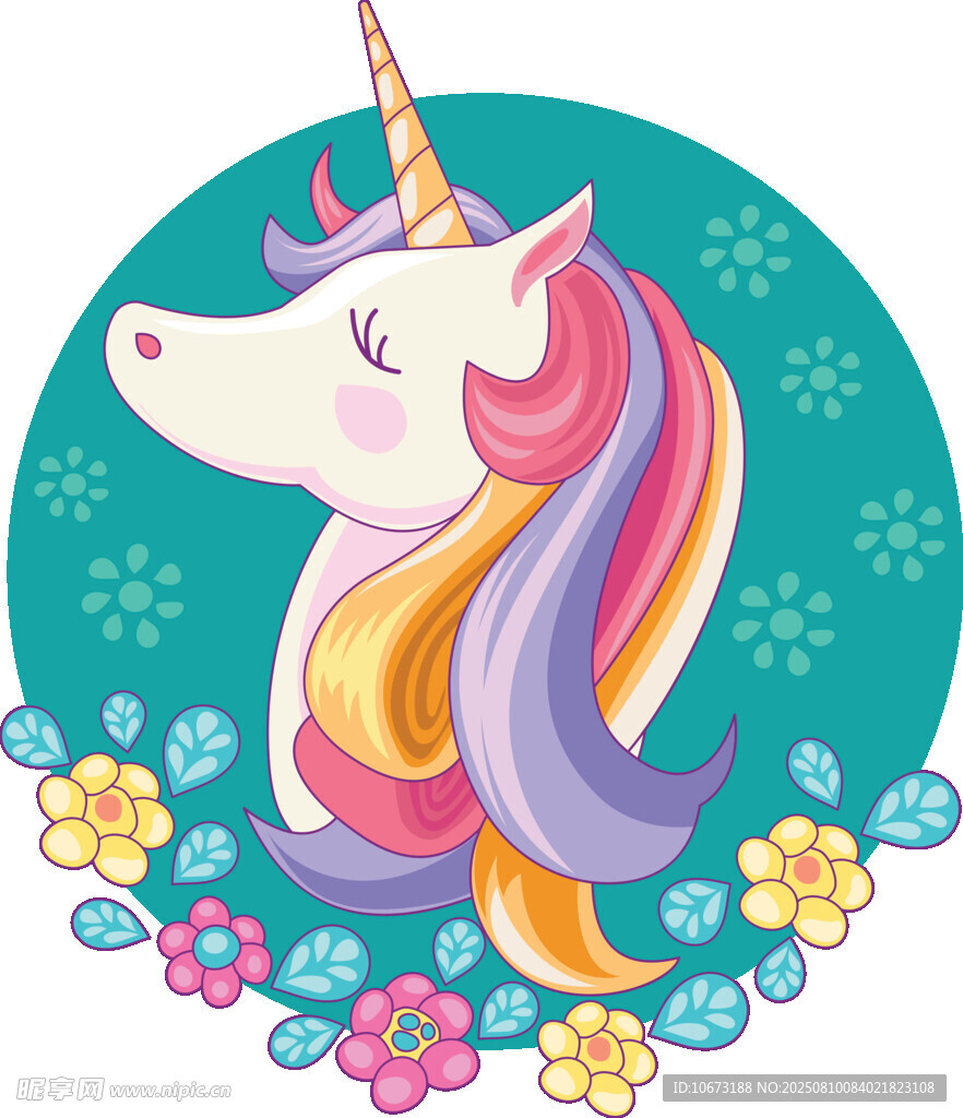 夢幻獨角獸頭像插畫