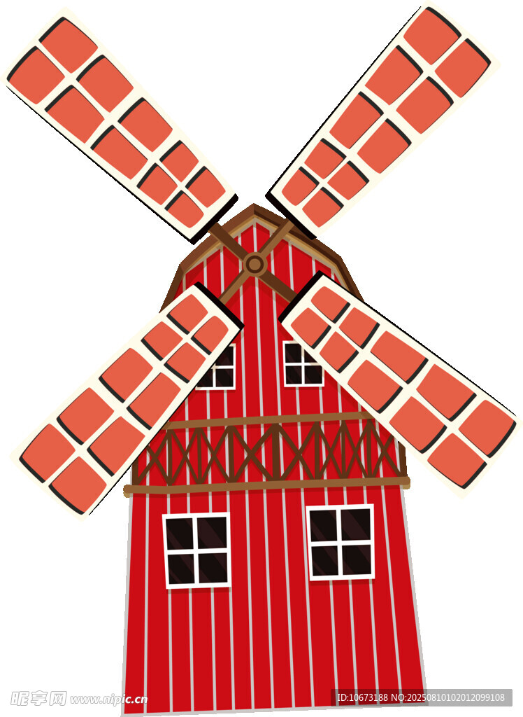 紅色風(fēng)車(chē)小屋插畫(huà)