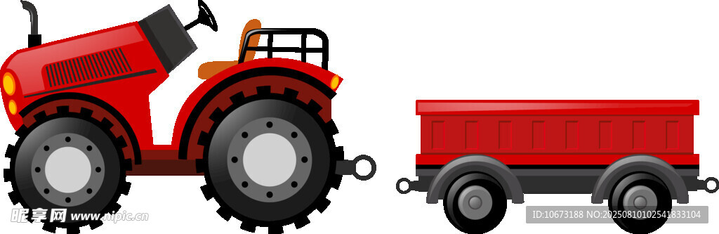 紅色拖拉機(jī)牽引農(nóng)用拖車