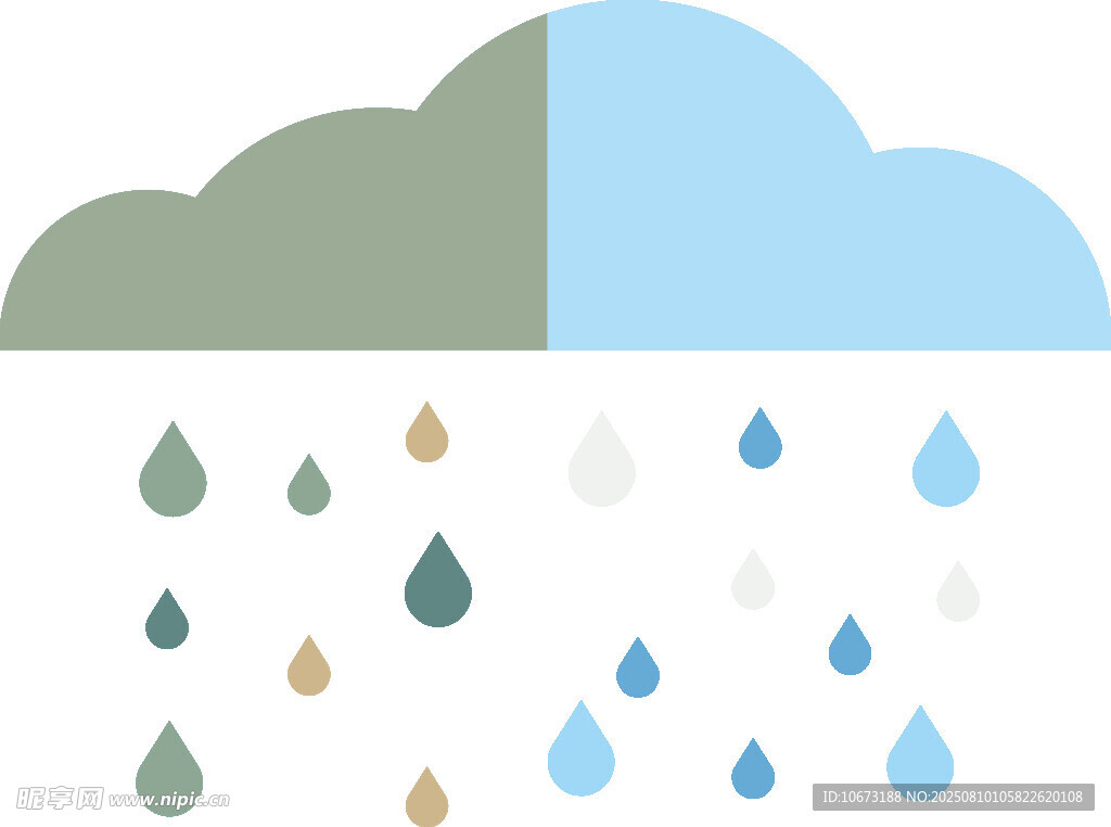 多彩雨滴與雙色云朵圖案