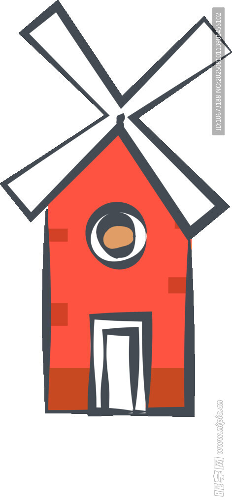 紅色風(fēng)車(chē)小屋插畫(huà)