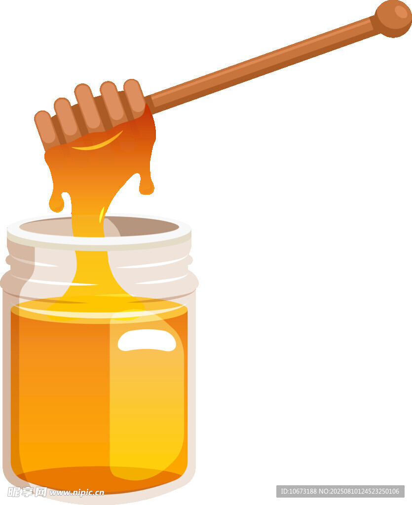 蜂蜜從木勺滴入玻璃罐