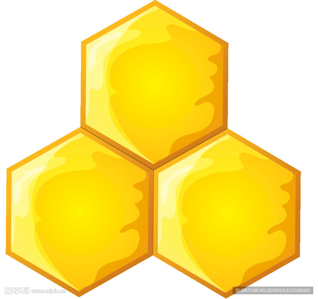 三個六邊形金黃色蜂巢