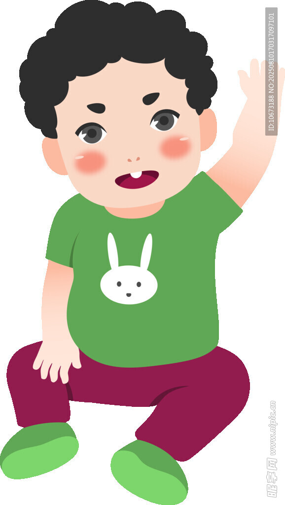 可愛小男孩坐著揮手