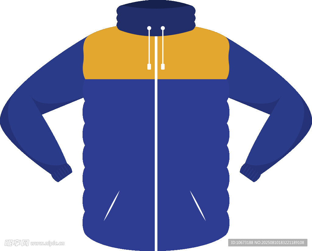 藍(lán)黃拼接連帽保暖羽絨服