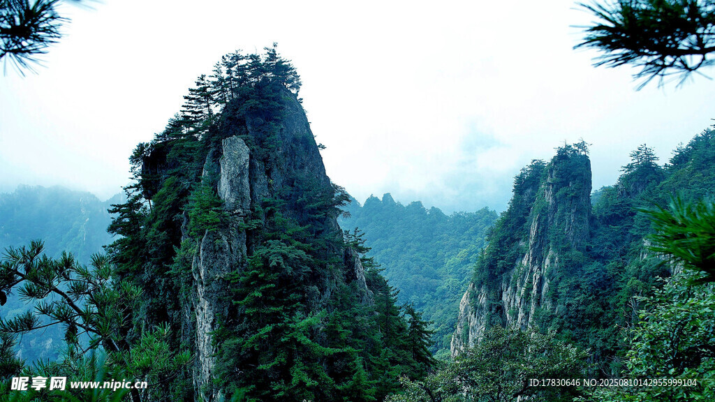 奇峰聳立的山林景觀