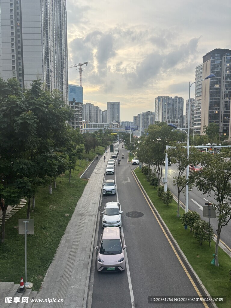 城市道路上行駛的車輛景觀