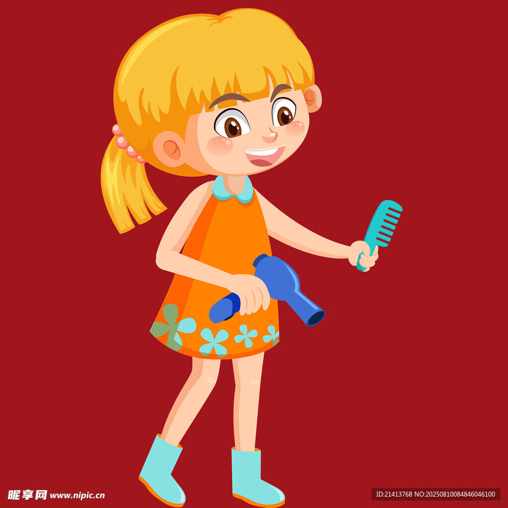 手持吹風機的可愛小女孩
