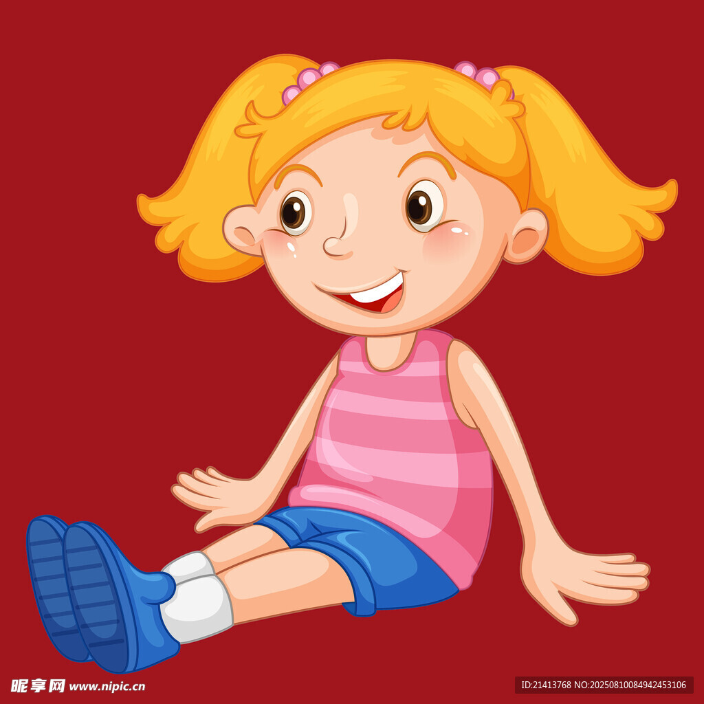 坐著的可愛雙馬尾小女孩