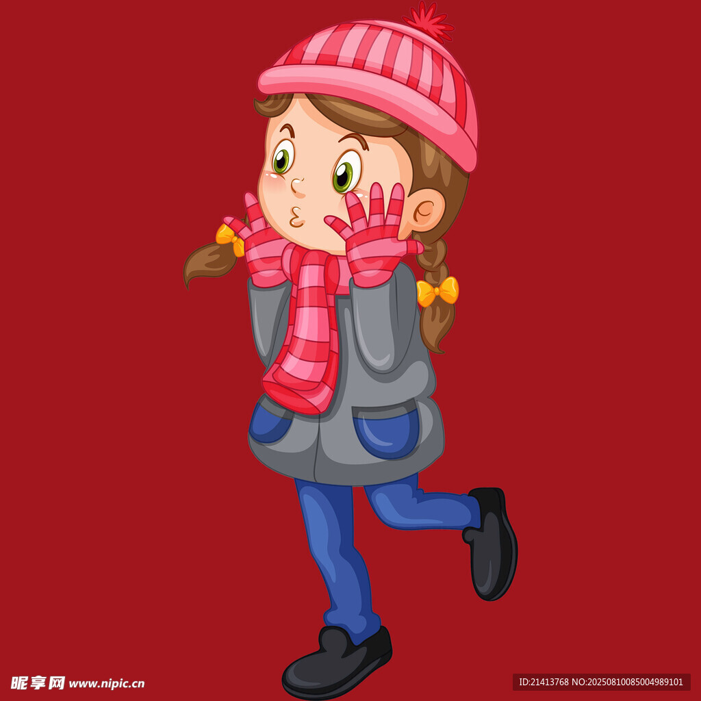 冬日奔跑的可愛小女孩
