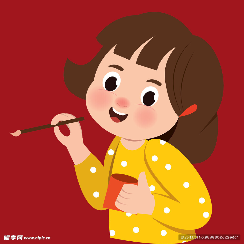 小女孩開心地拿著畫筆
