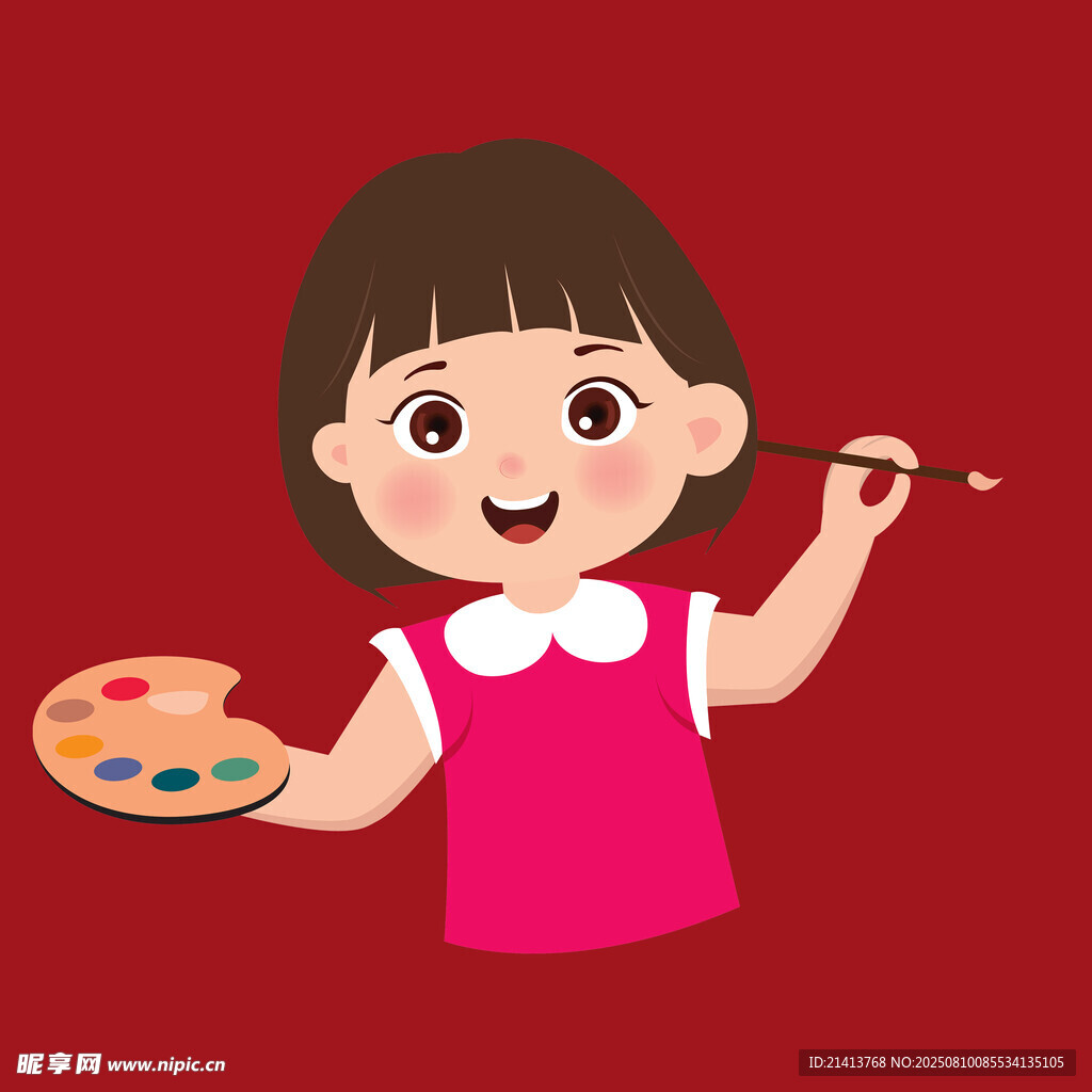 小女孩快樂作畫