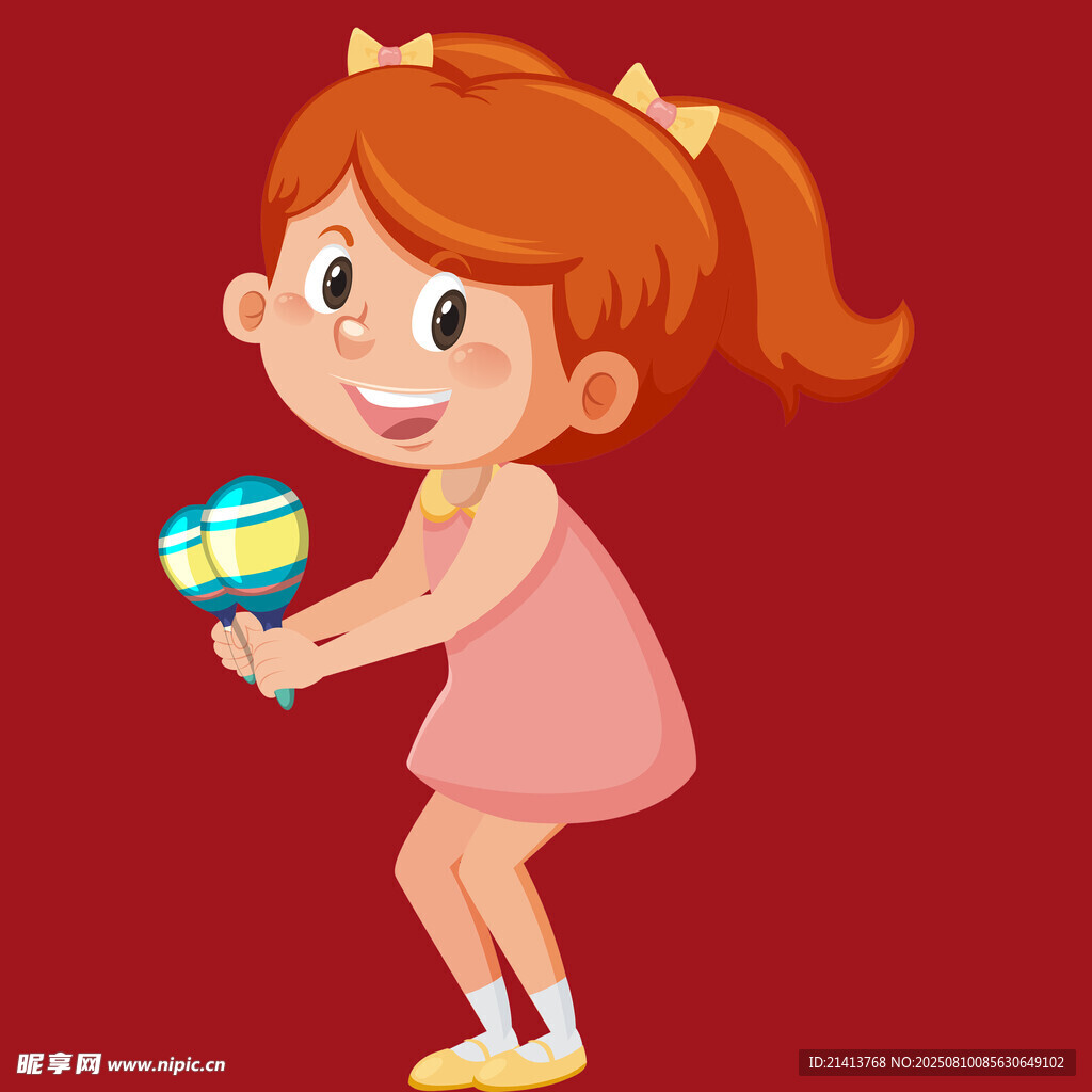 手持撥浪鼓的可愛小女孩