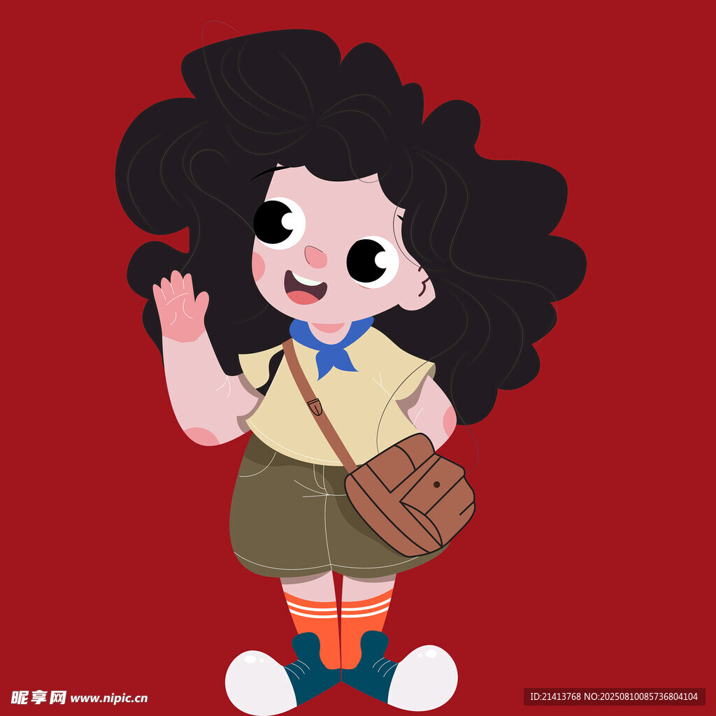 卷發(fā)女孩揮手