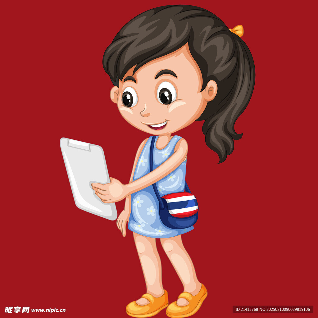 手持平板的可愛小女孩