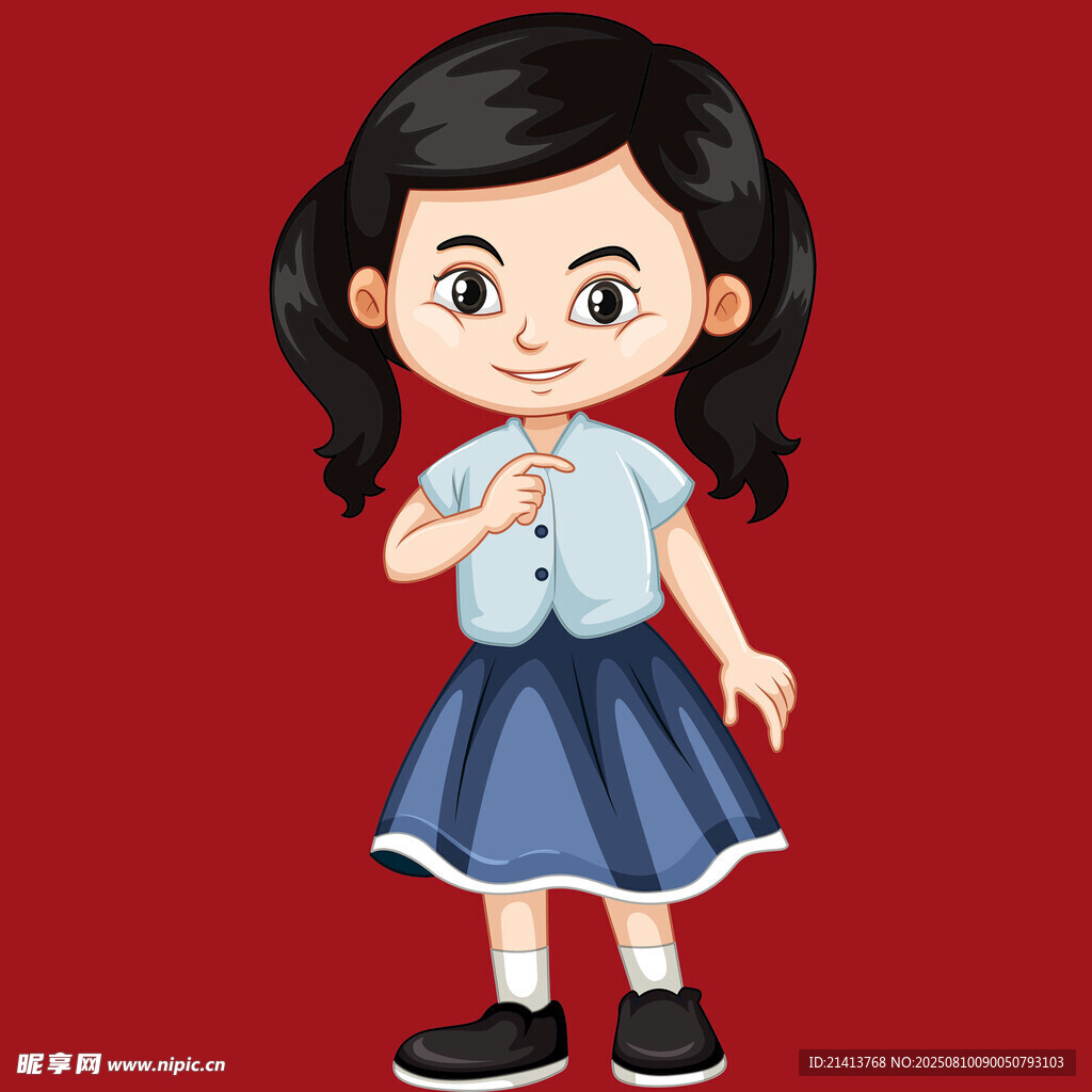 可愛扎辮女孩俏皮姿態(tài)
