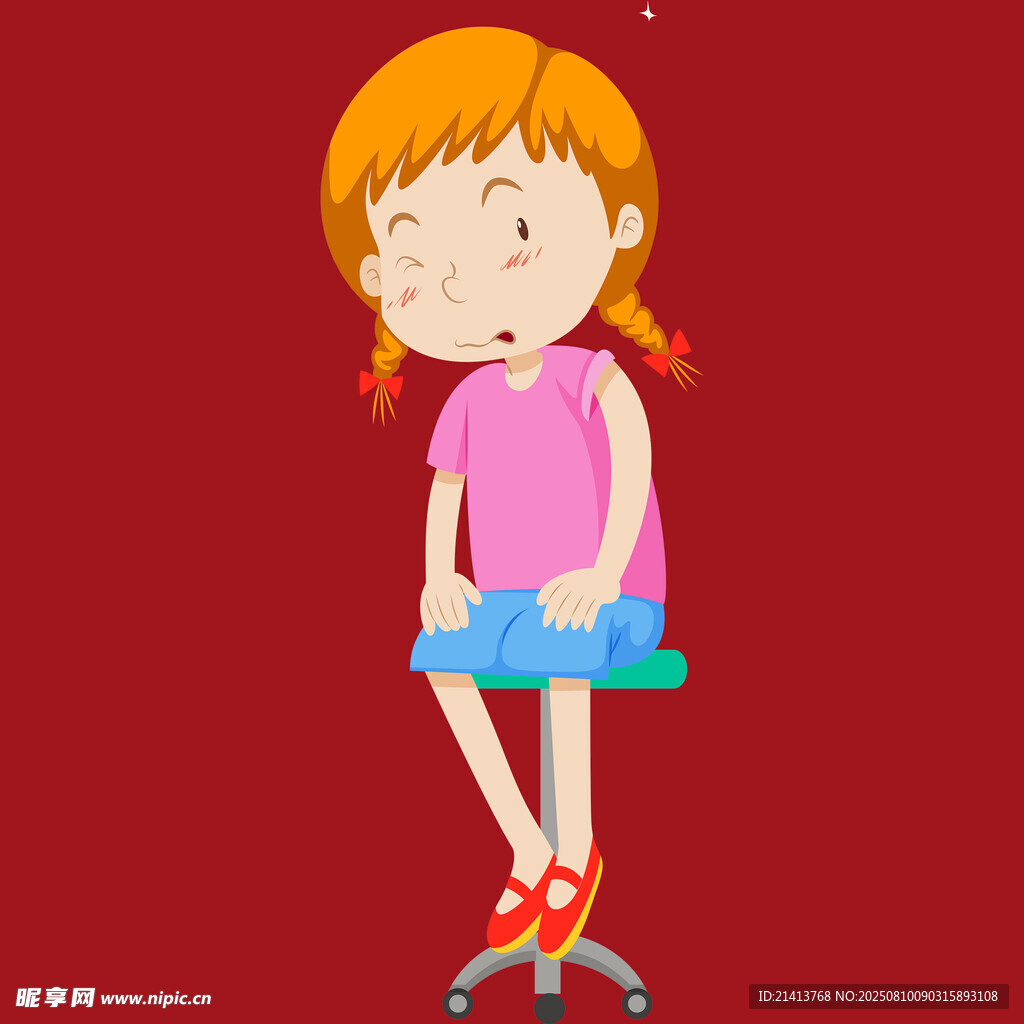 紅發(fā)女孩坐凳姿態(tài)可愛