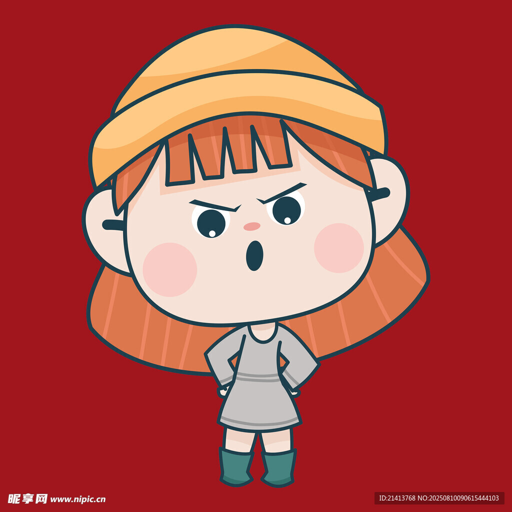 戴帽生氣的卡通小女孩