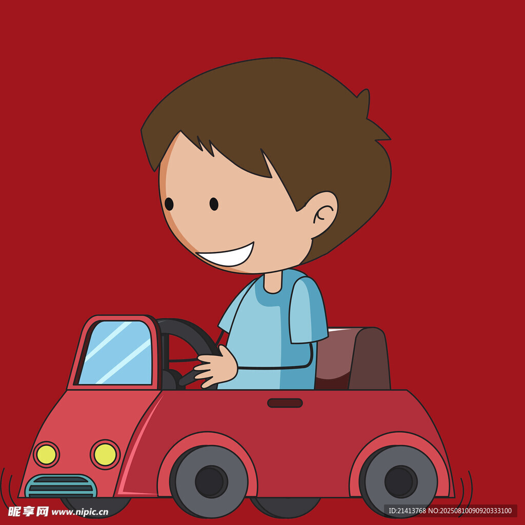 小男孩開心駕駛紅色玩具車