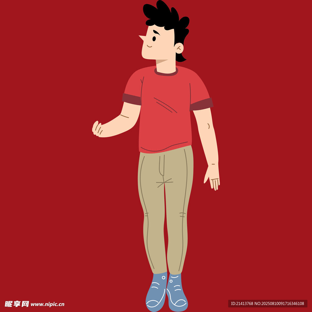 紅衣男子側(cè)身站立姿態(tài)