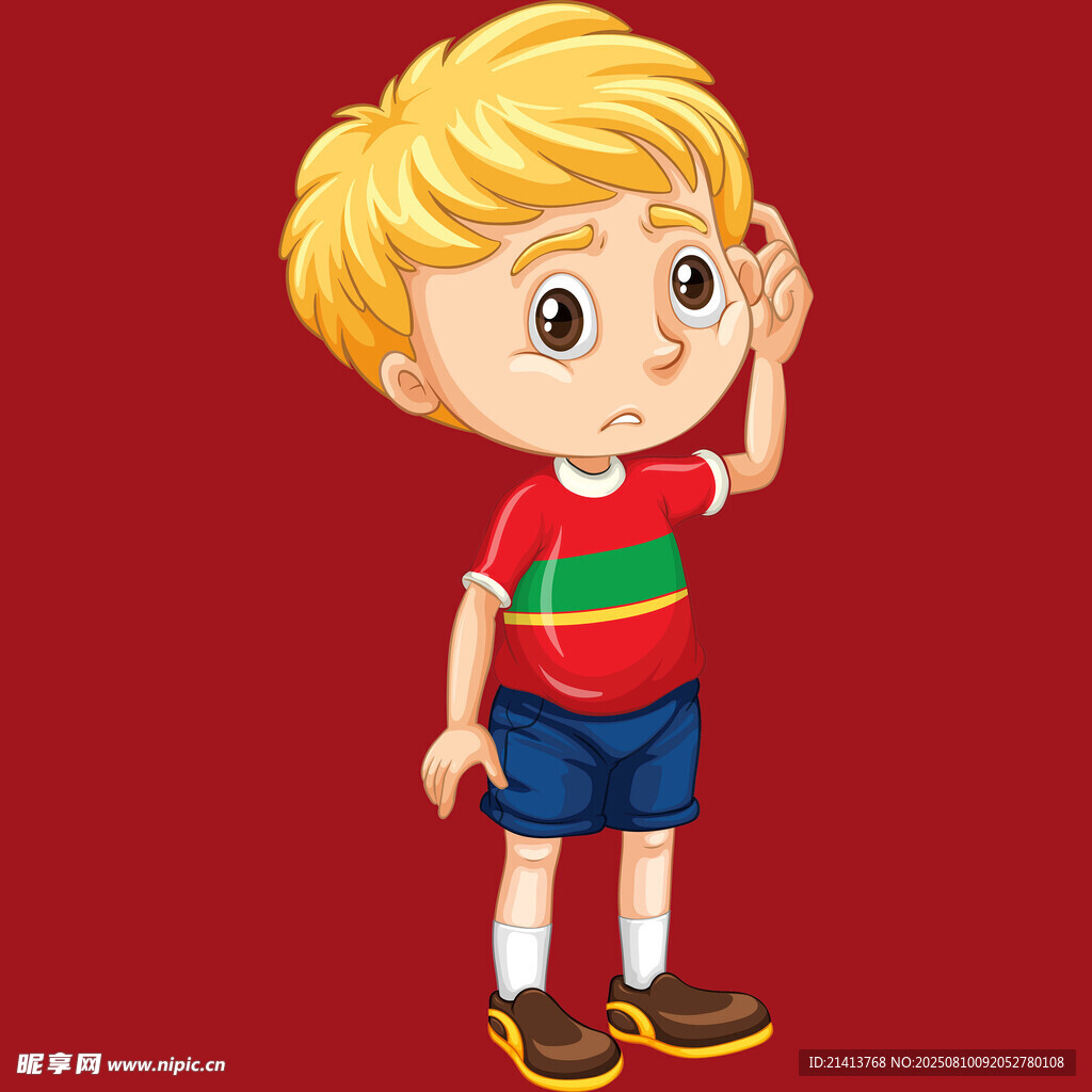 思考的金發(fā)小男孩