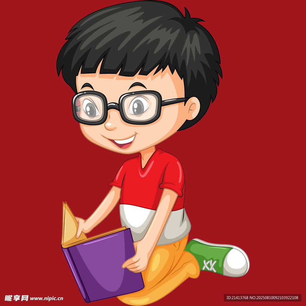 戴眼鏡男孩專(zhuān)注看書(shū)