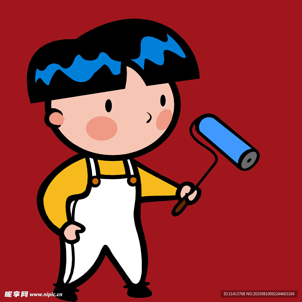 手持滾筒刷的可愛(ài)小畫家