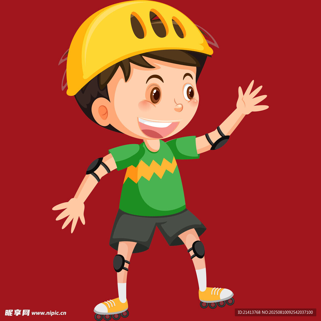 戴頭盔的快樂滑板少年