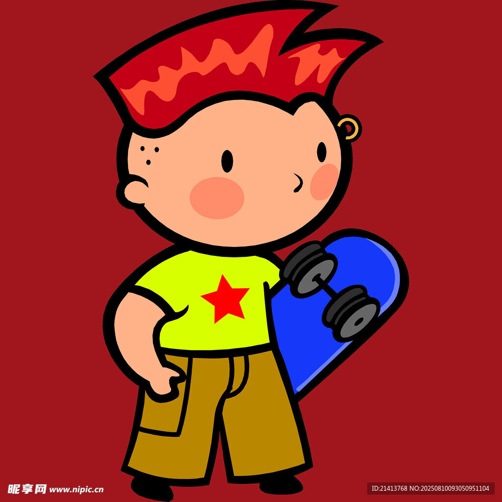 拿滑板的紅發(fā)小男孩