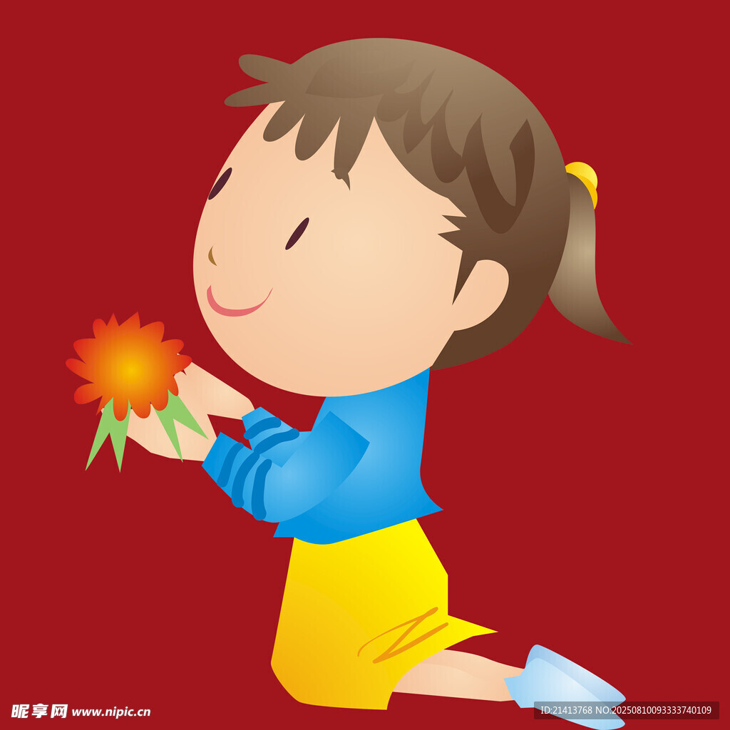 小女孩跪地捧花獻花