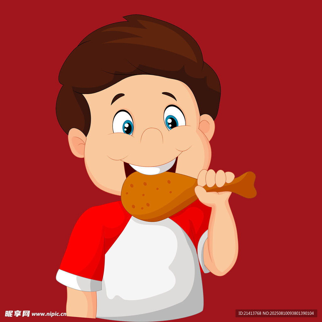 男孩開心吃大雞腿