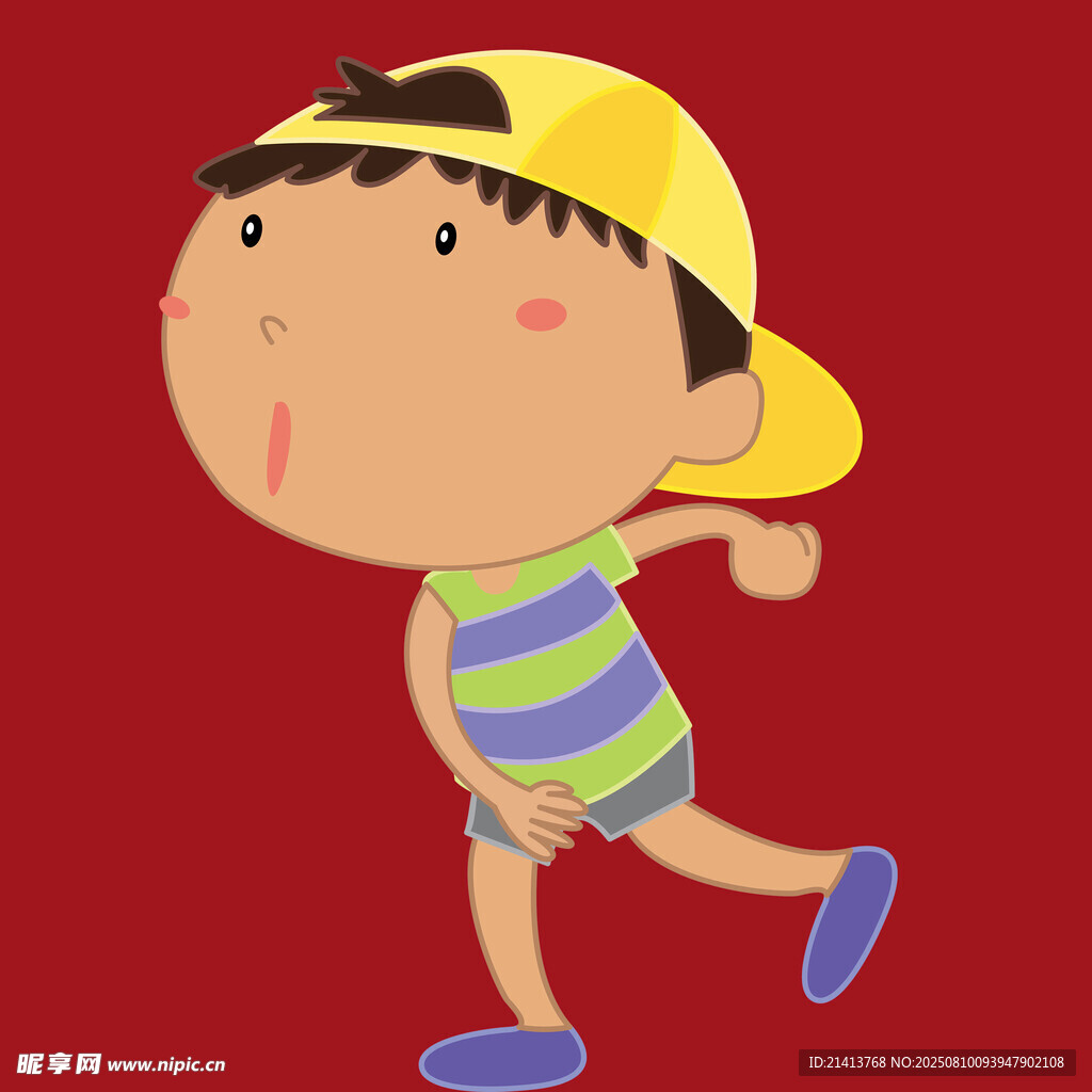 奔跑的條紋裝小男孩