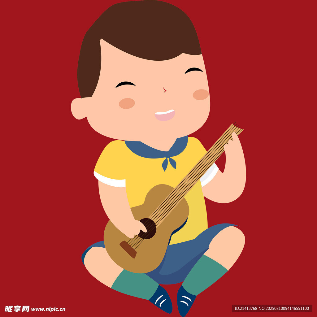 彈尤克里里的快樂小男孩