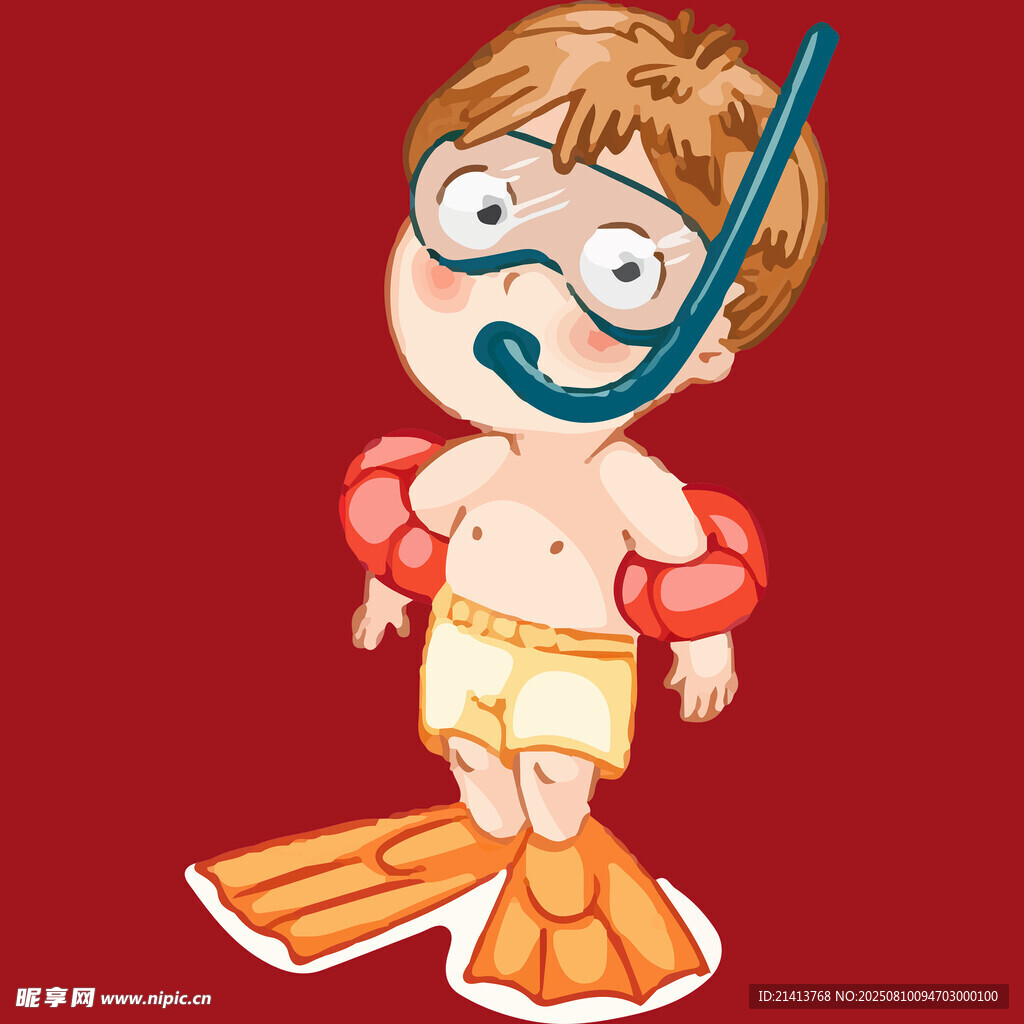 卡通男孩準(zhǔn)備進(jìn)行浮潛