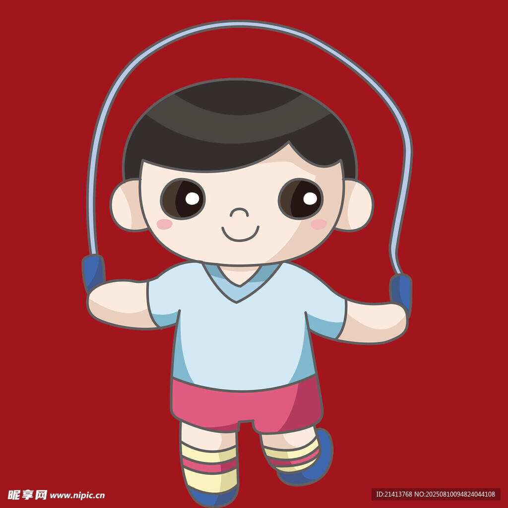 卡通小孩跳繩圖