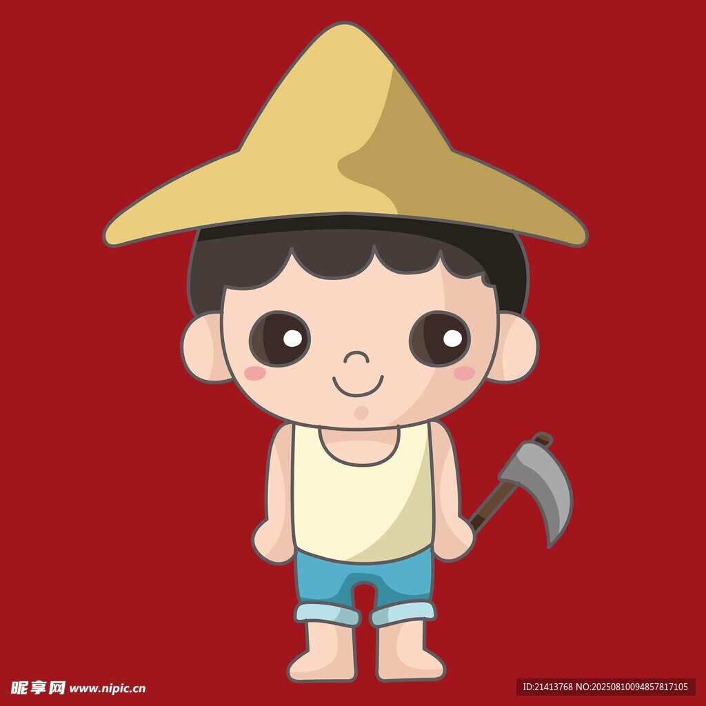 戴草帽拿鐮刀的可愛小孩