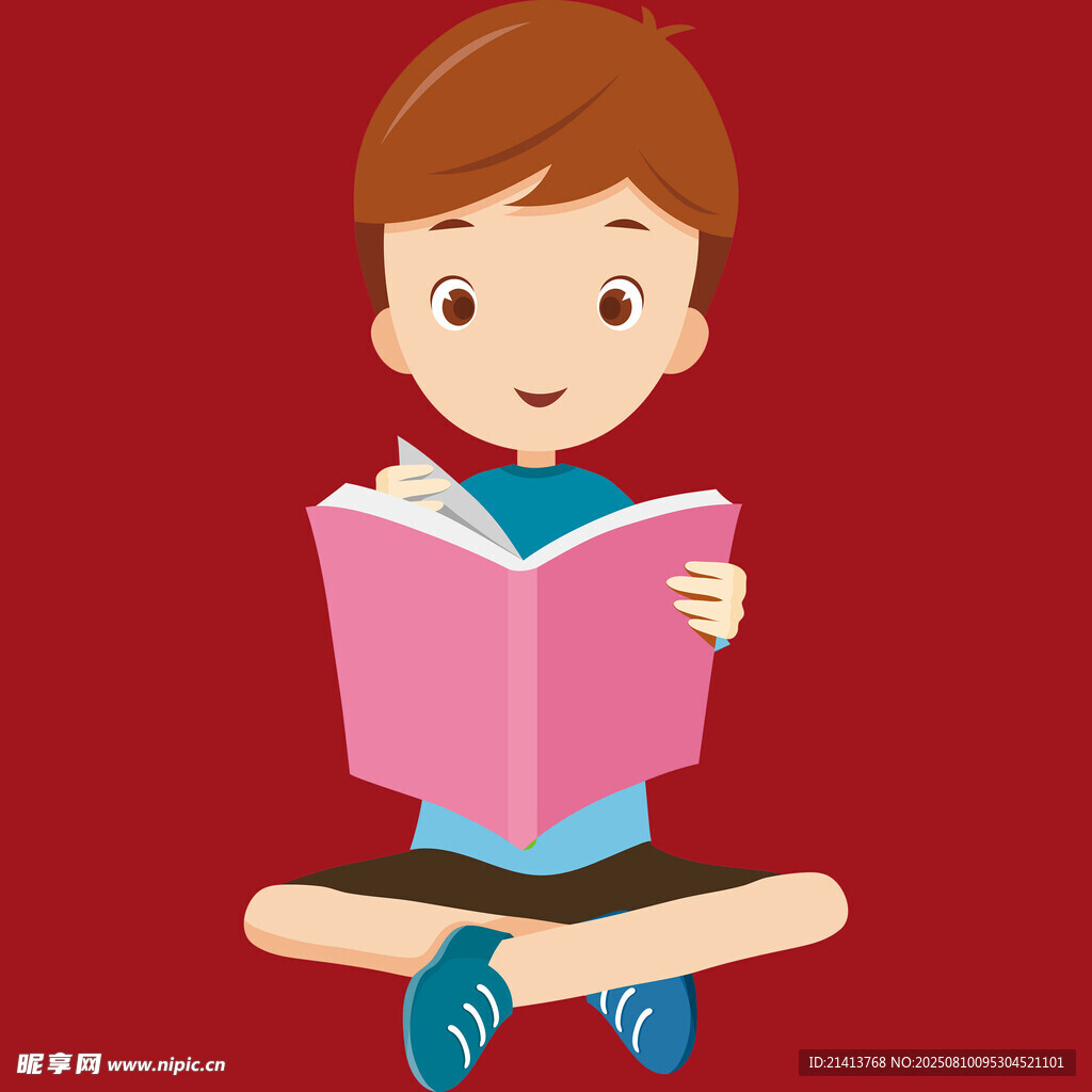 小男孩盤腿坐著專注讀書