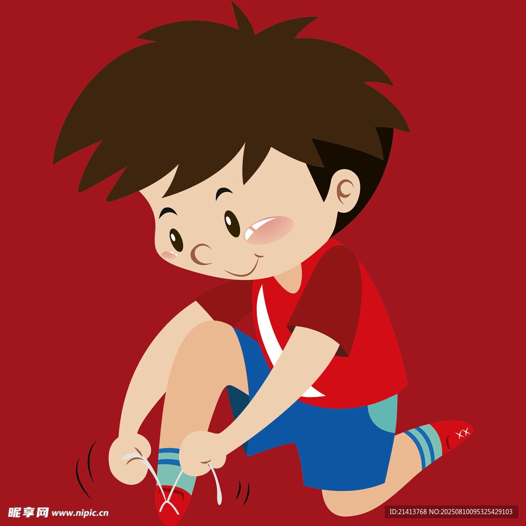 小男孩專注系鞋帶