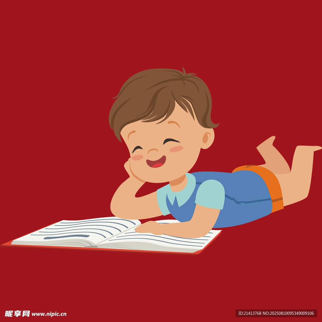 趴著看書(shū)的可愛(ài)小男孩